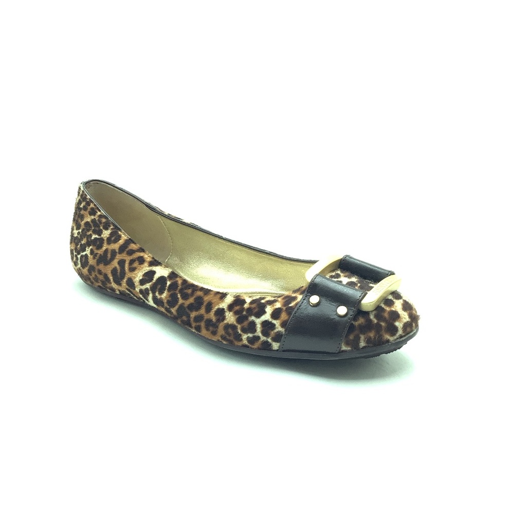 Jimmy Choo Leopard Print Calf Hair Flats with Black and Gold Accent
